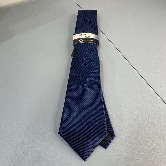 ALFANI ALFATECH Mens Necktie Andree Solid Navy Stain Resistant New - Picture 2 of 9